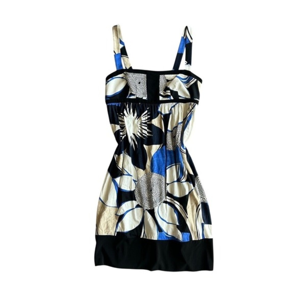 Vintage 90s y2k floral midi dress blue tan black abs collection Small